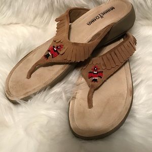 Minnetonka Leather Brown Beaded Flip Flops Size 8